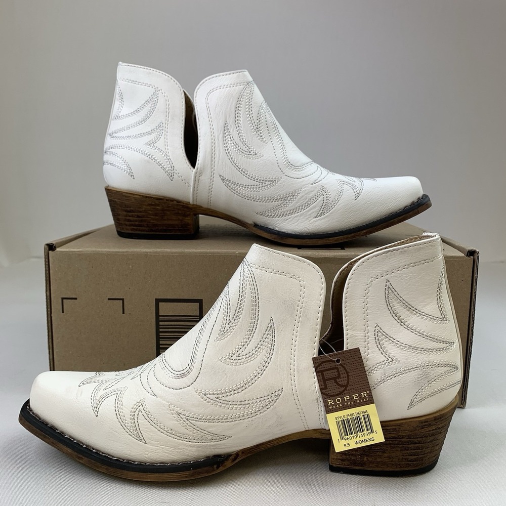 Roper‎ Womens White Faux Leather Ava Western Ankle Boots Sz 9.5